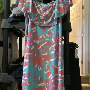 Escapada Asymmetrical Dress in Pink and Orange Leaf Print‎